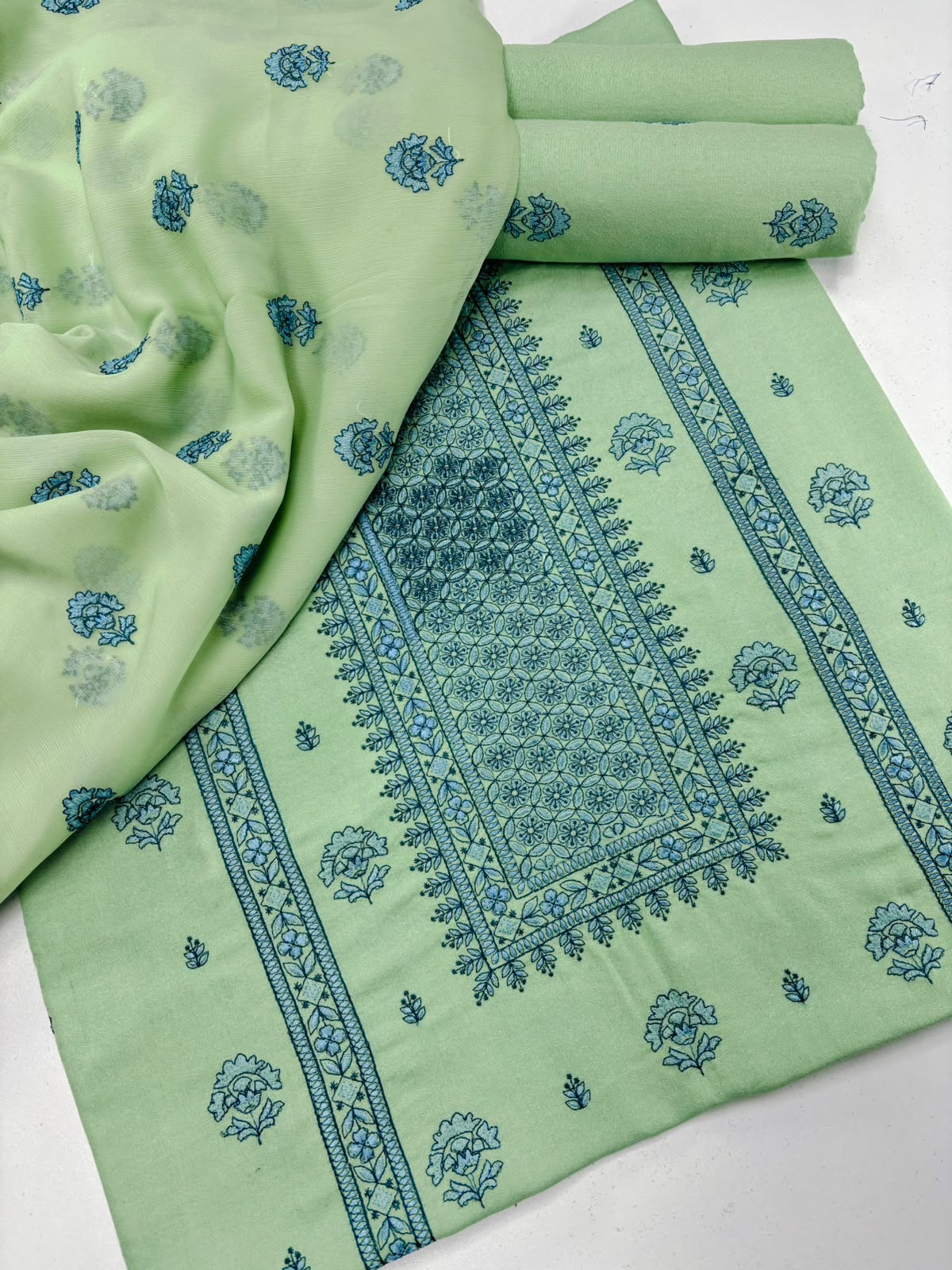Mint Green  Embroidered  3-Piece Suit