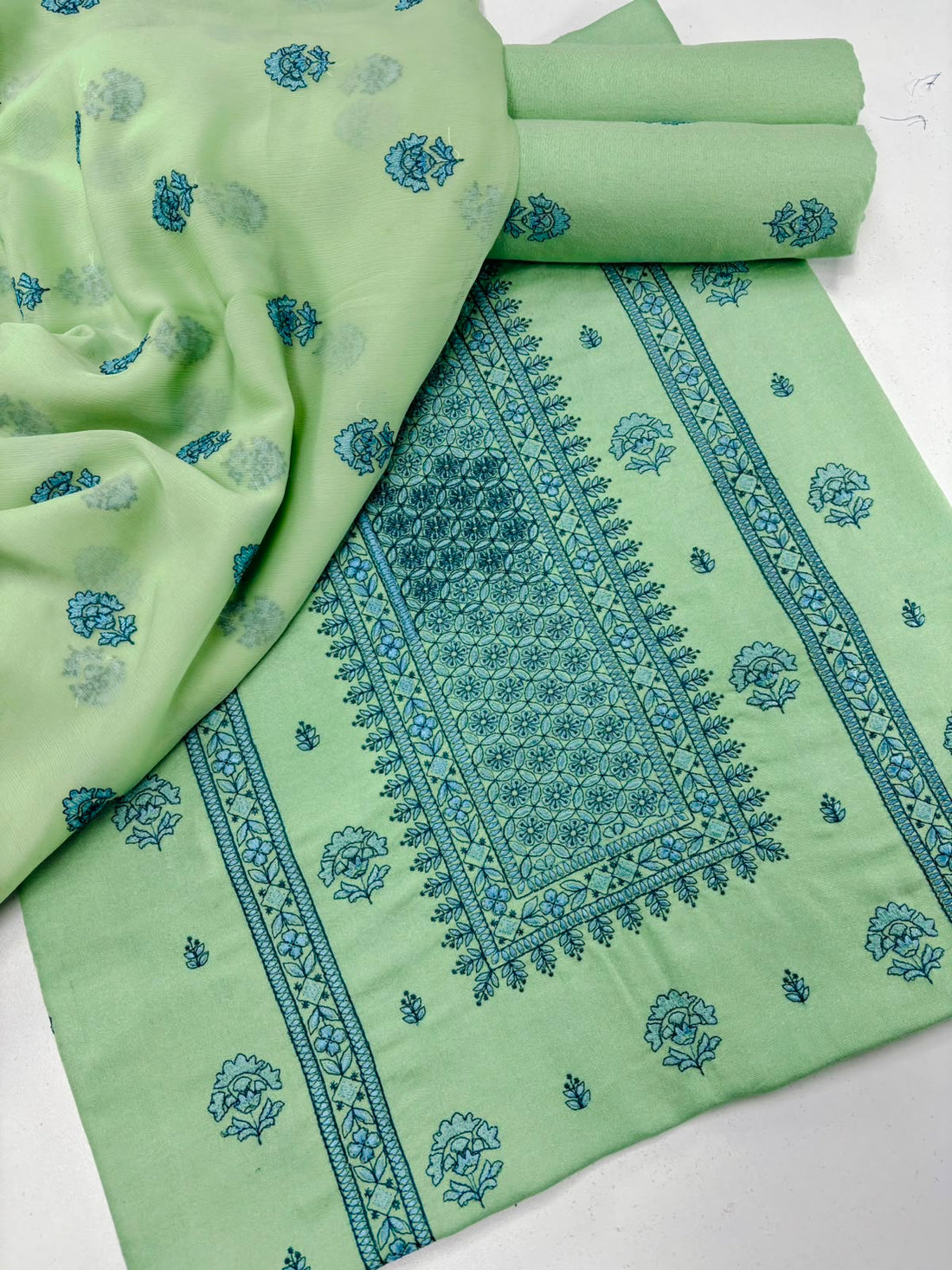 Mint Green  Embroidered  3-Piece Suit