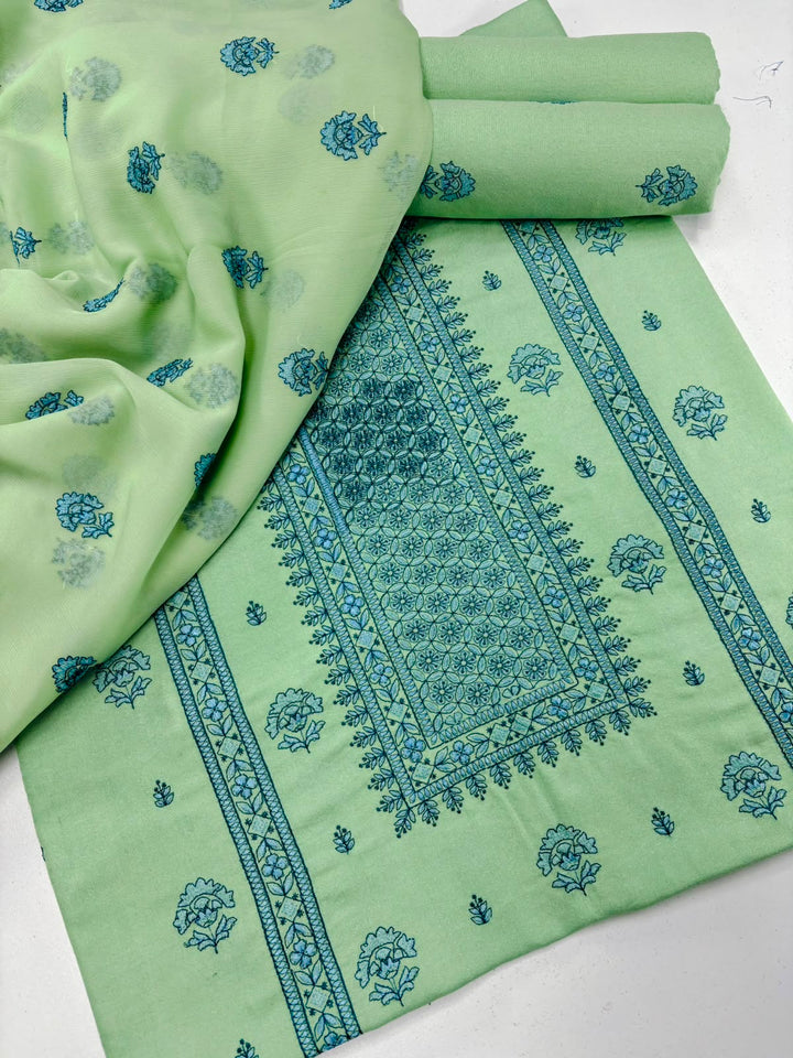 Mint Green  Embroidered  3-Piece Suit