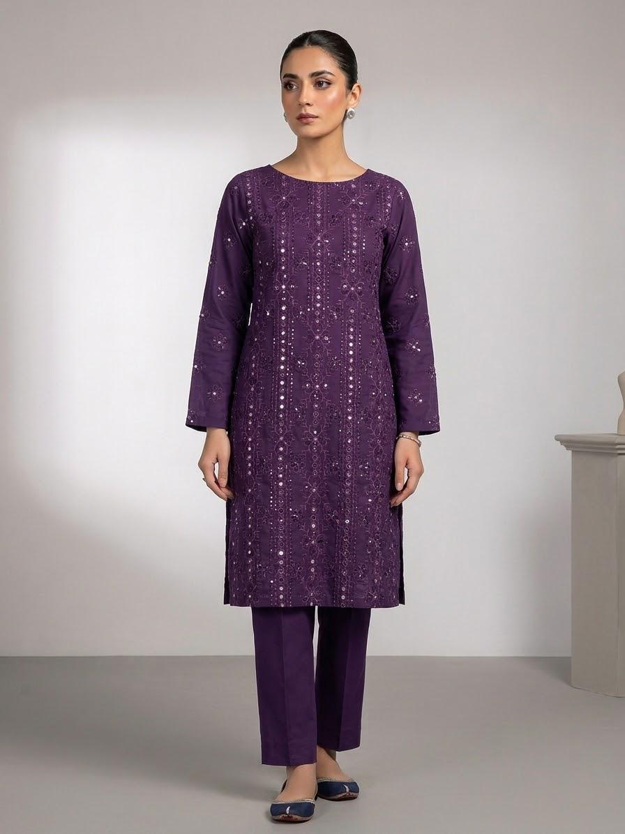 Embroidered 2 Piece Lawn Suit Plum Purple