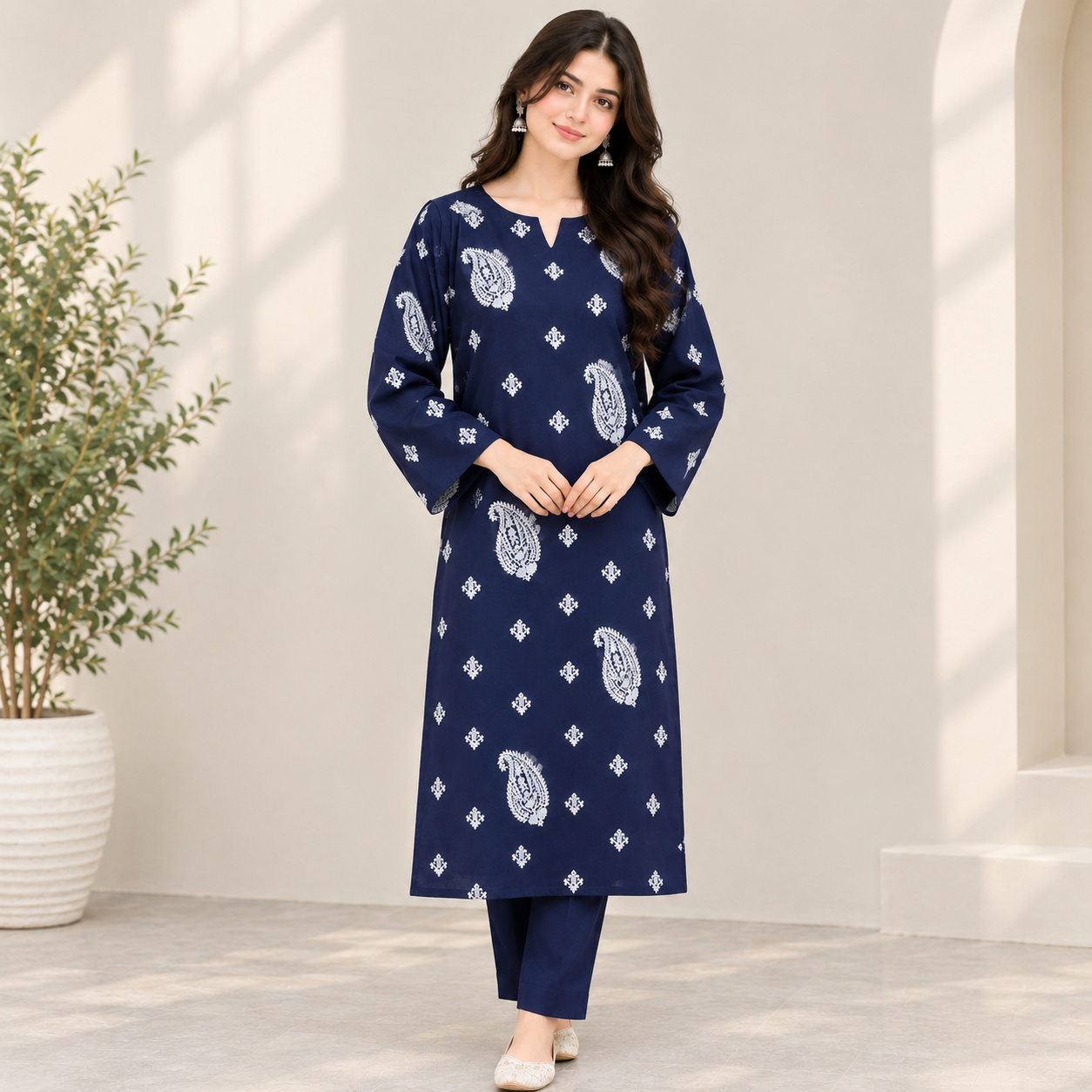 Embroidered Lawn 2 Piece Suit Navy Blue