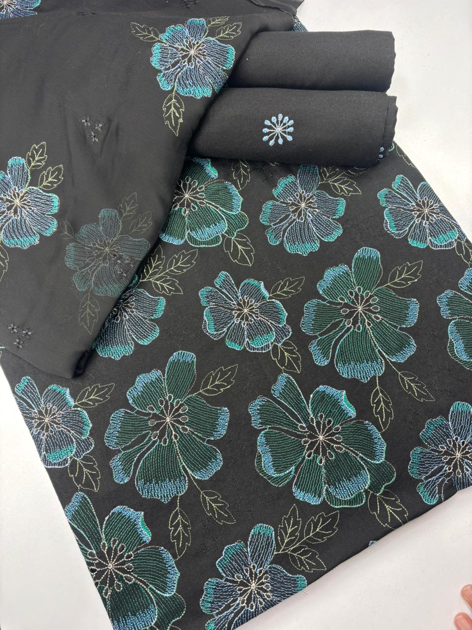 Unstitched Karandi 3 piece  Black
