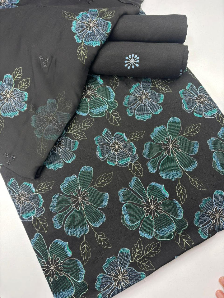 Unstitched Karandi 3 piece  Black