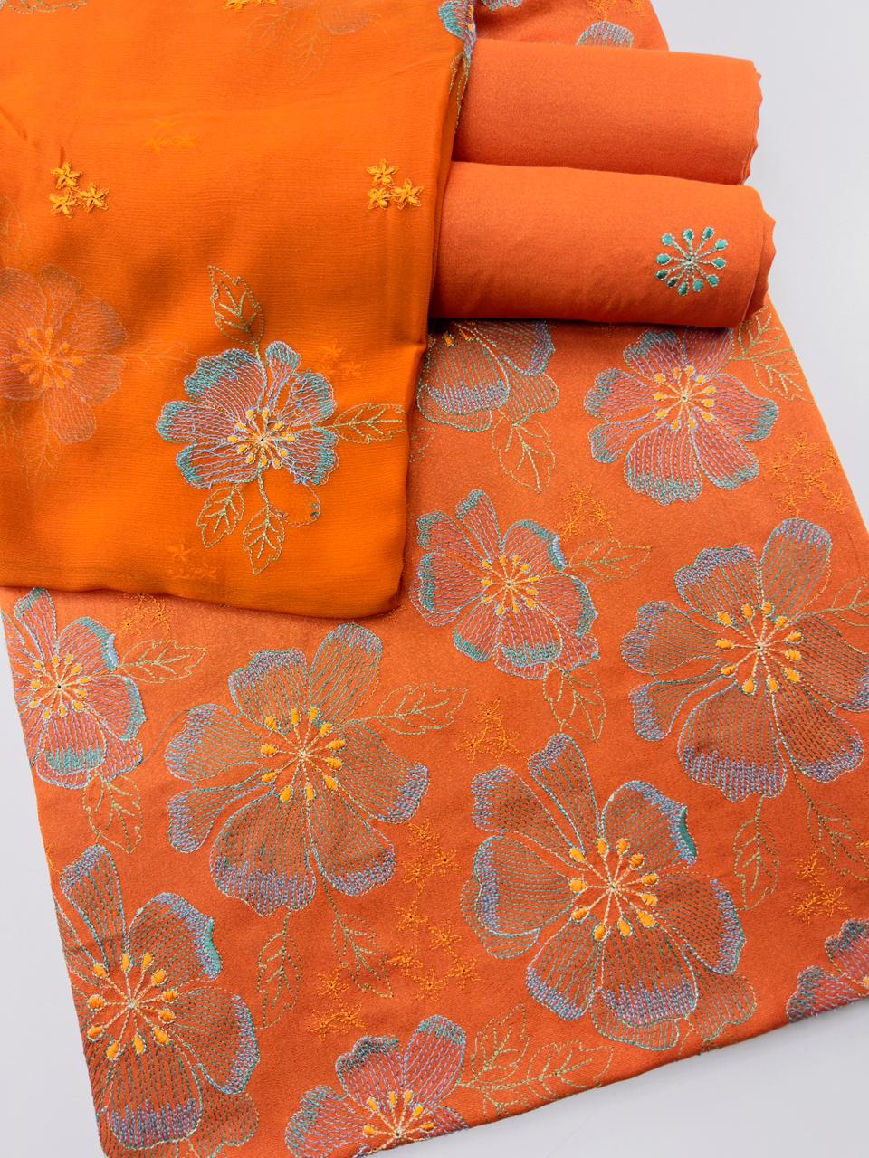 Unstitched Karandi 3 piece  Rust