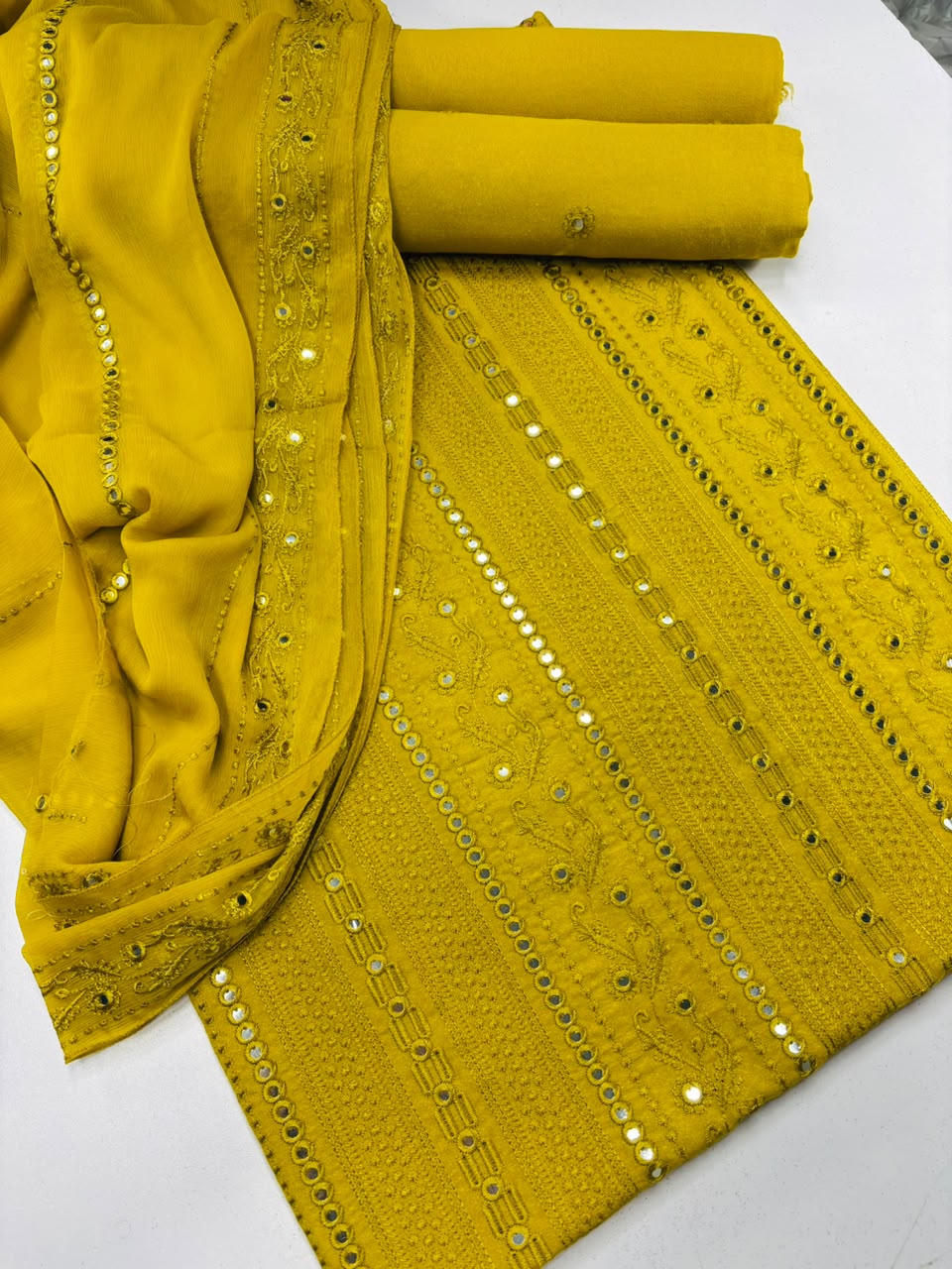 Mustard Yellow Embroidered 3-Piece Suit