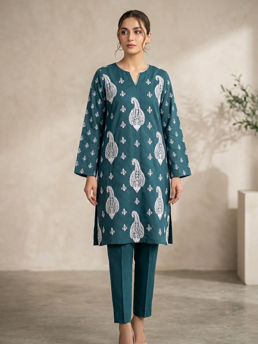 Embroidered Lawn 2 Piece Suit Deep Teal