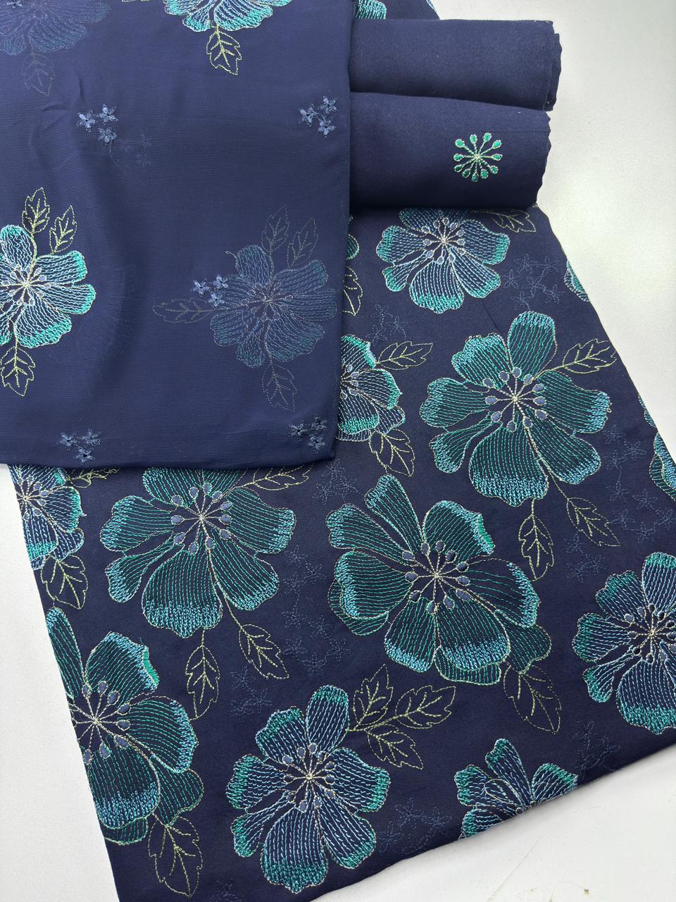 Unstitched Karandi 3 piece  Blue Colour