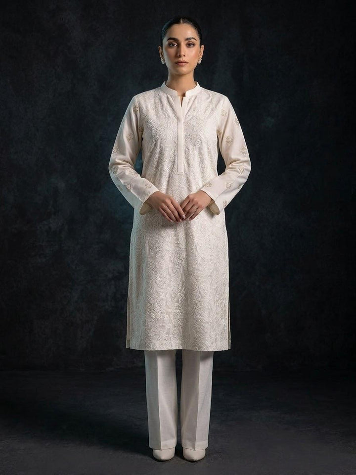 Embroidered 2 Piece Lawn Suit Pure White / Silver