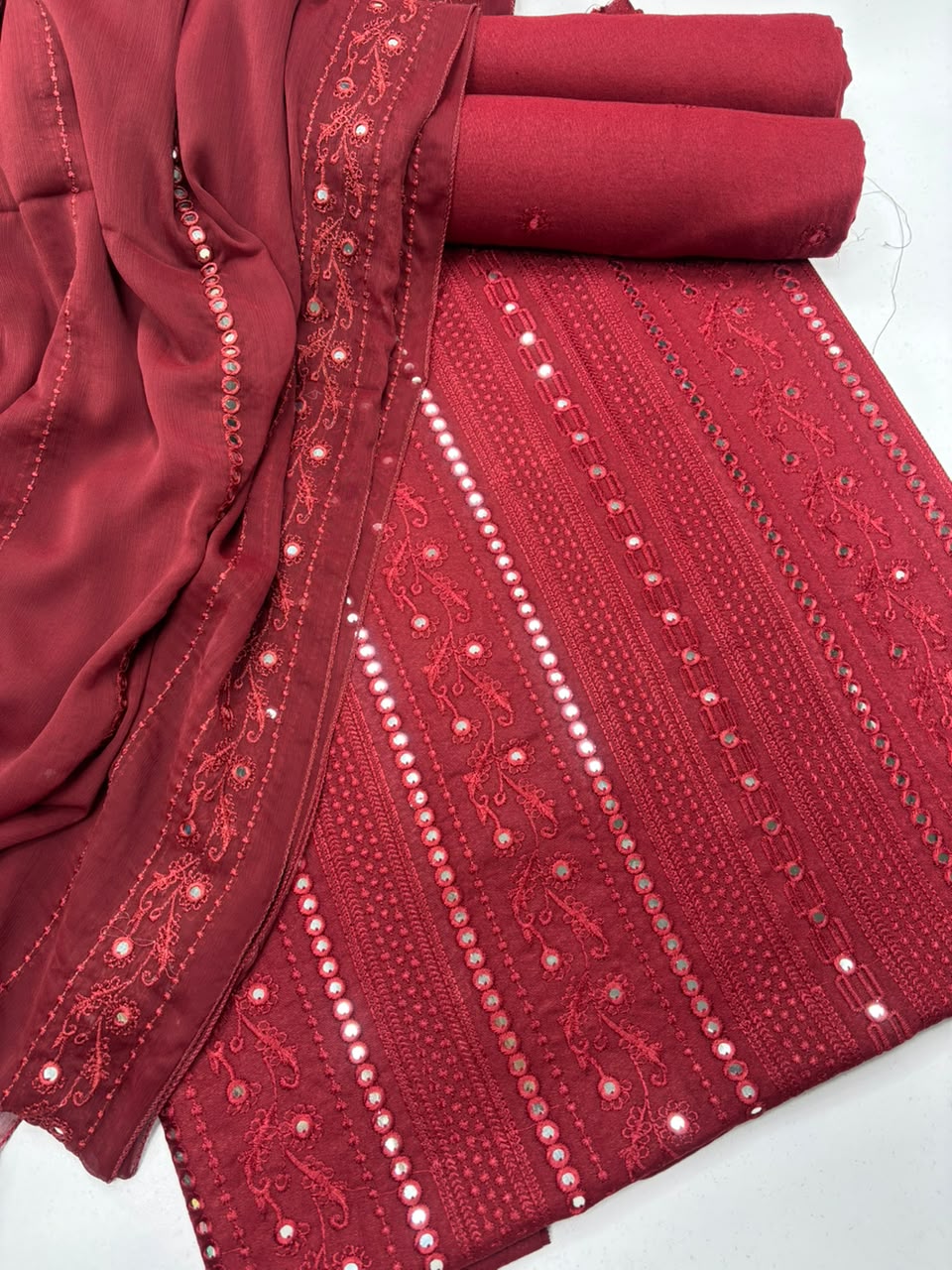 Maroon Embroidered 3-Piece Suit