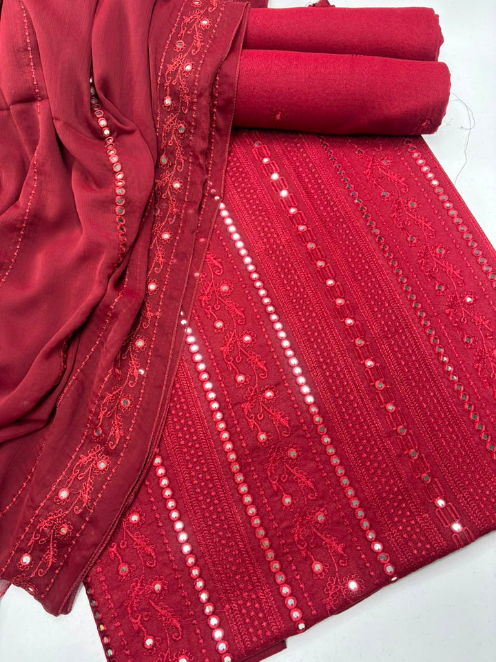 Maroon Embroidered 3-Piece Suit