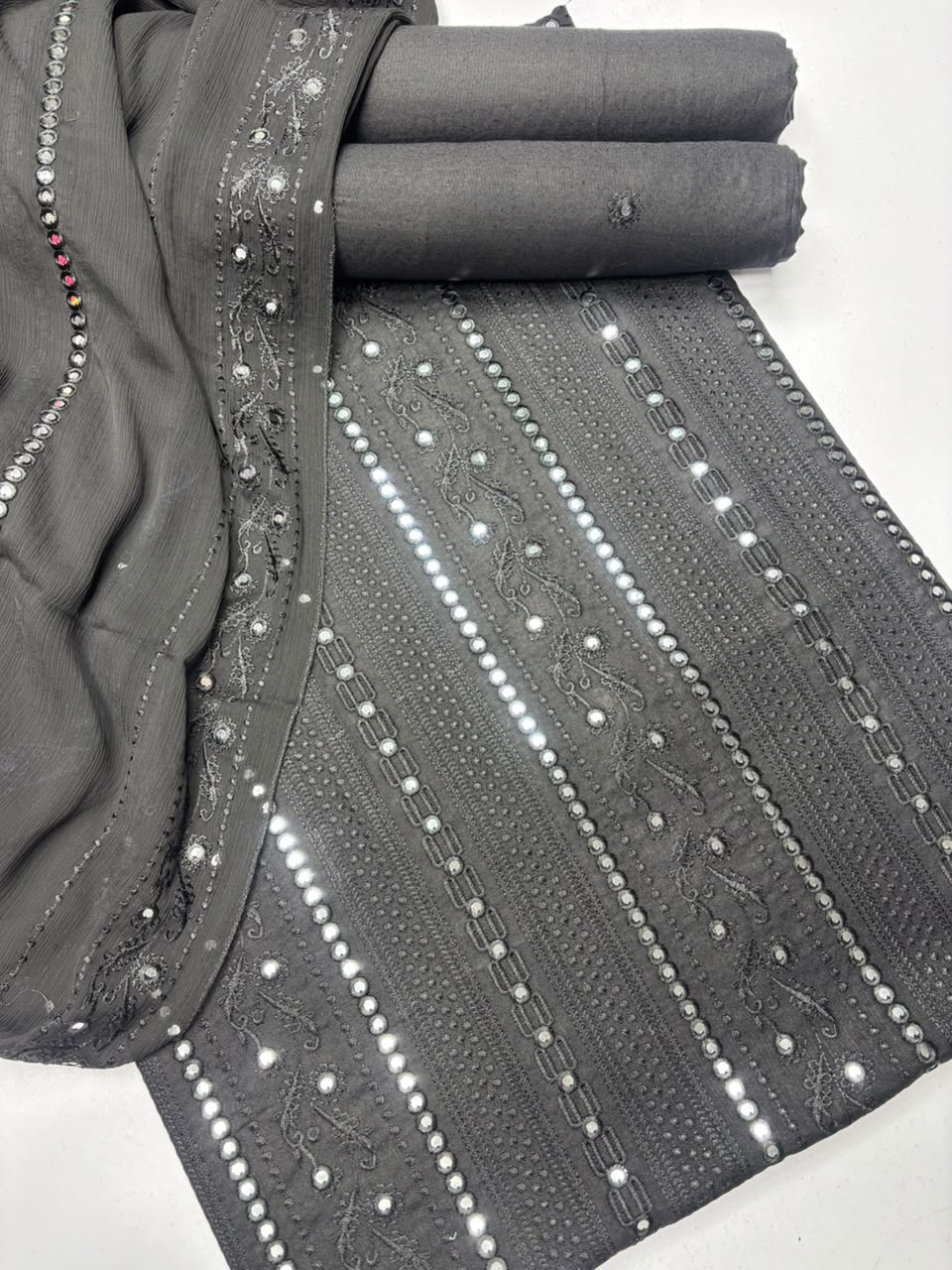 Black Embroidered 3-Piece Suit