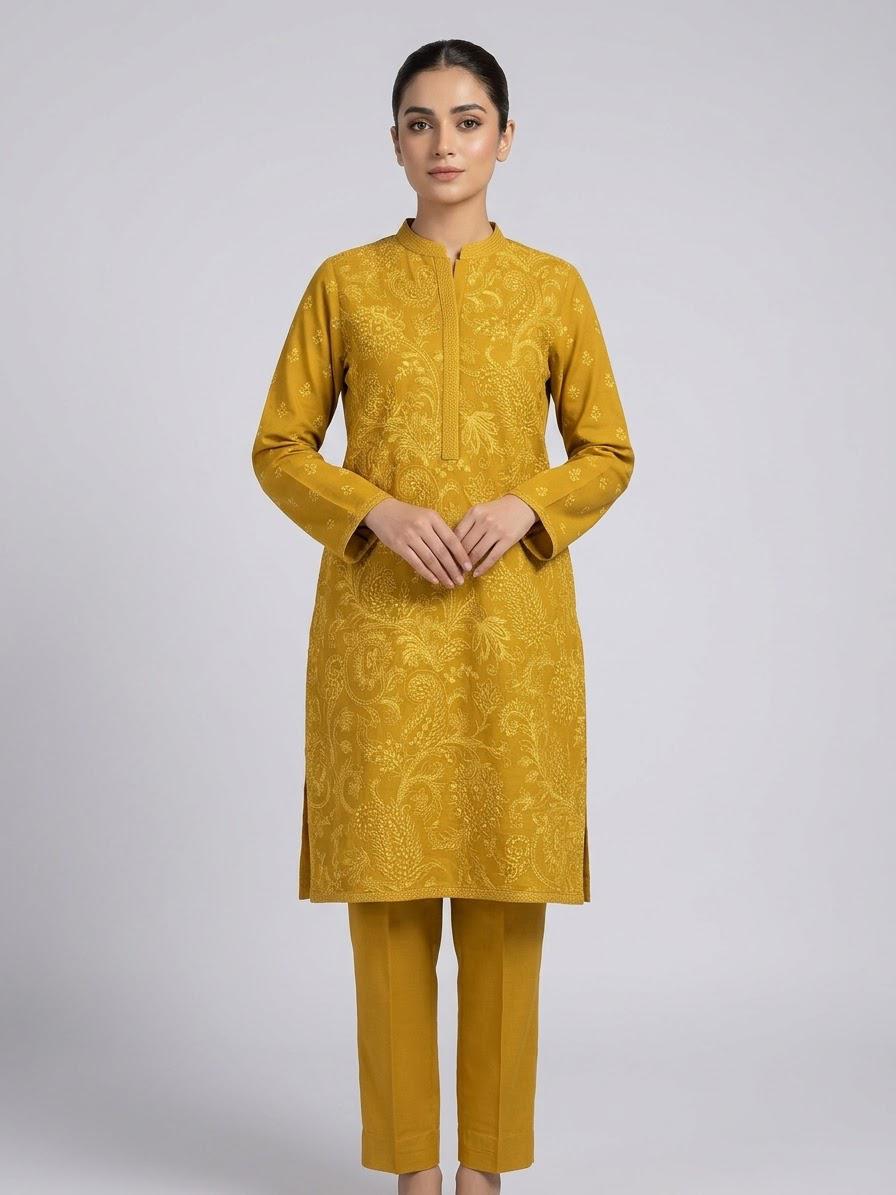 Embroidered 2 Piece Lawn Mustard Gold