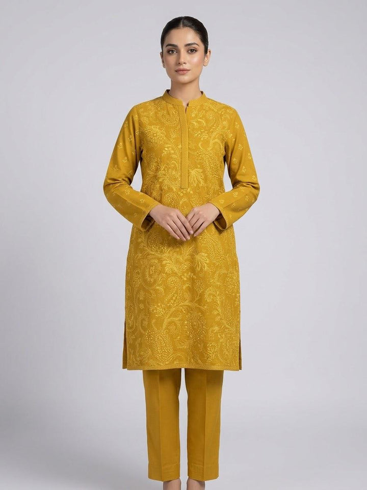 Embroidered 2 Piece Lawn Mustard Gold