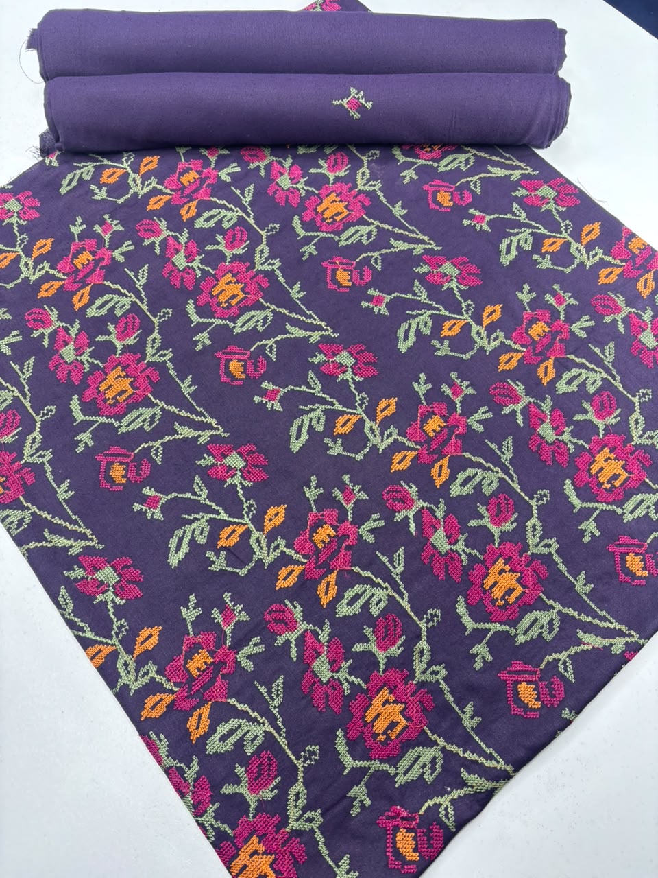 Deep Purple Floral Embroidered 2-Piece Suit