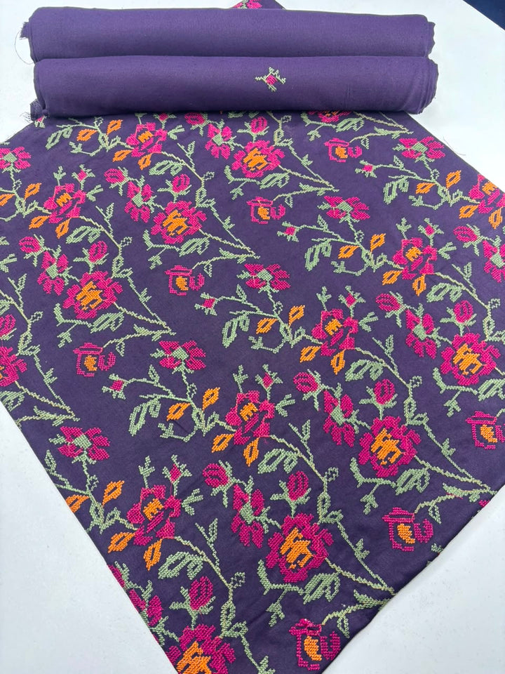 Deep Purple Floral Embroidered 2-Piece Suit