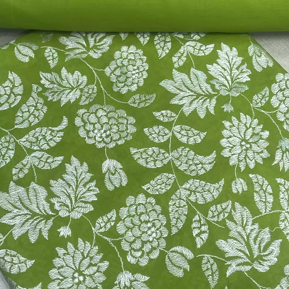 All Over Floral Embroidered 2 Piece Lawn Suit Olive Green