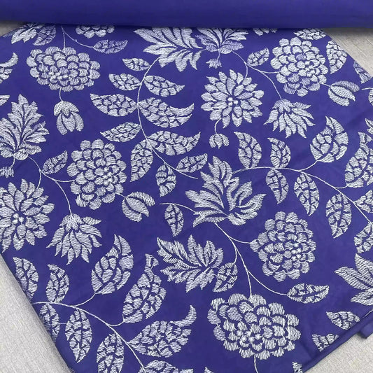 All Over Floral Embroidered 2 Piece Lawn Suit Royal Blue