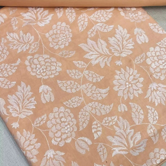 All Over Floral Embroidered 2 Piece Lawn Suit Apricot Peach