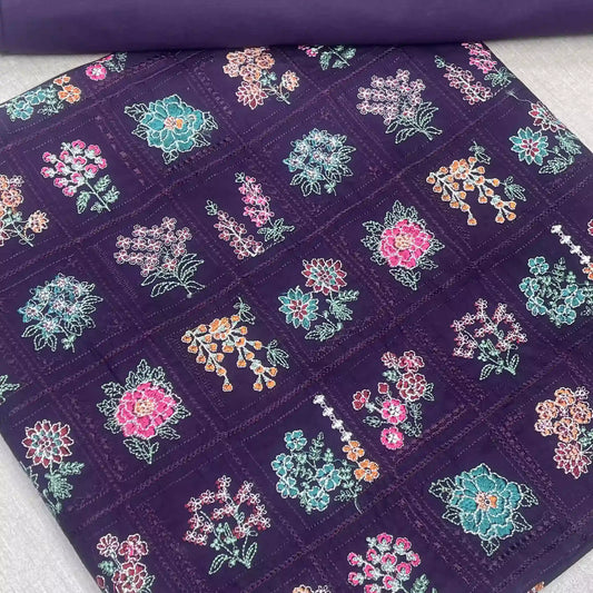 Bareeze Style Multi Color Floral Embroidered 2 Piece Lawn Deep Purple