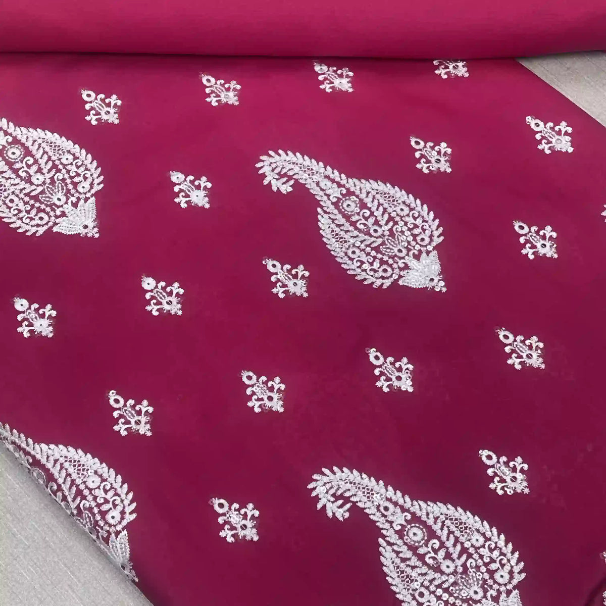 Embroidered Paisley Motif Lawn 2 Piece Unstitched Suit Magenta Pink