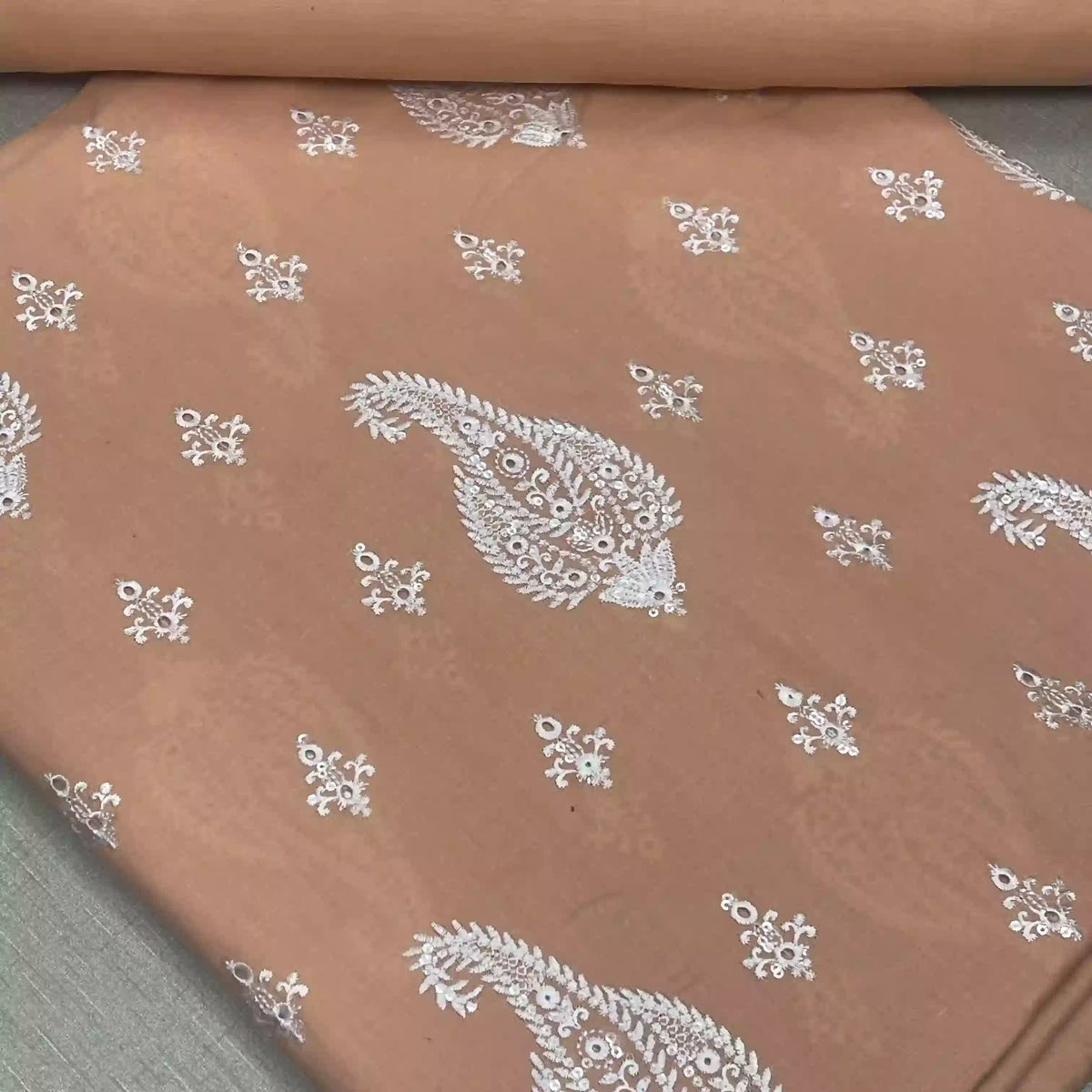 Embroidered Paisley Motif Lawn 2 Piece Unstitched Suit Peach Tan