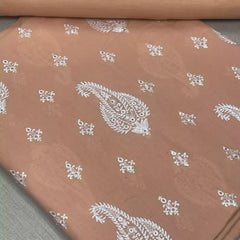 Embroidered Paisley Motif Lawn 2 Piece Unstitched Suit Peach Tan