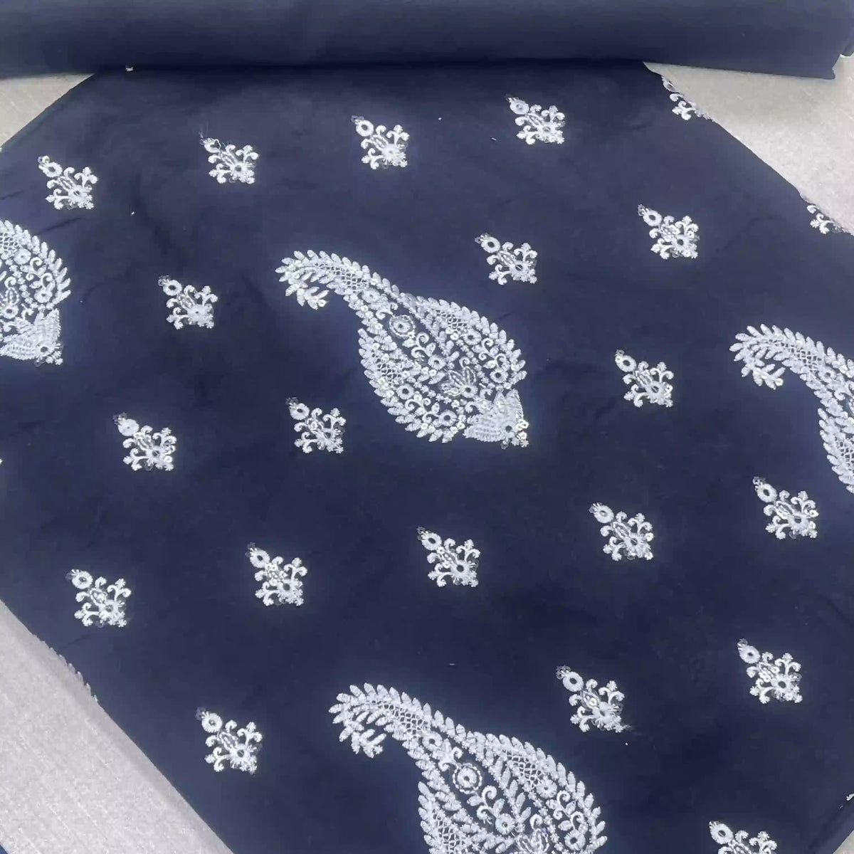 Embroidered Paisley Motif Lawn 2 Piece Unstitched Suit Navy Blue