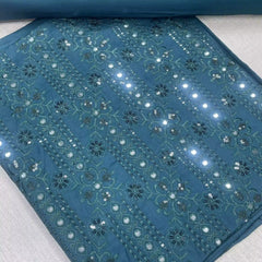 Sequined Delicate Embroidered 2 Piece Lawn Suit Peacock Blue