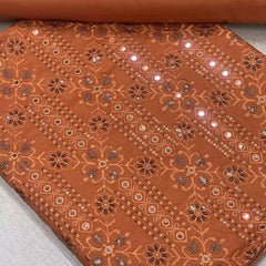 Sequined Geometric Embroidered 2 Piece Lawn Suit Rust Copper