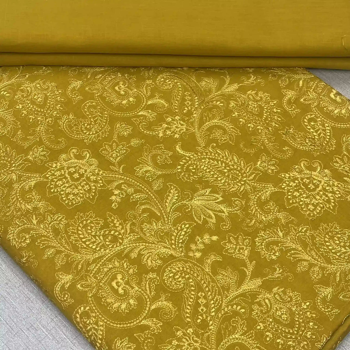 Intricate Ornamental Embroidered 2 Piece Lawn Mustard Gold