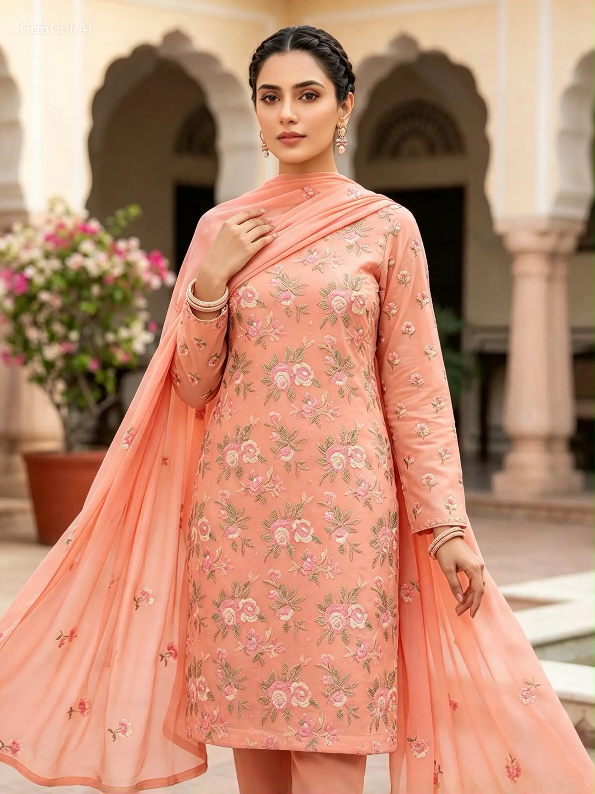 Karandi 3 piece Chicken kari design  Peach