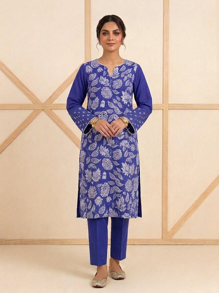 Embroidered 2 Piece Lawn Suit Royal Blue