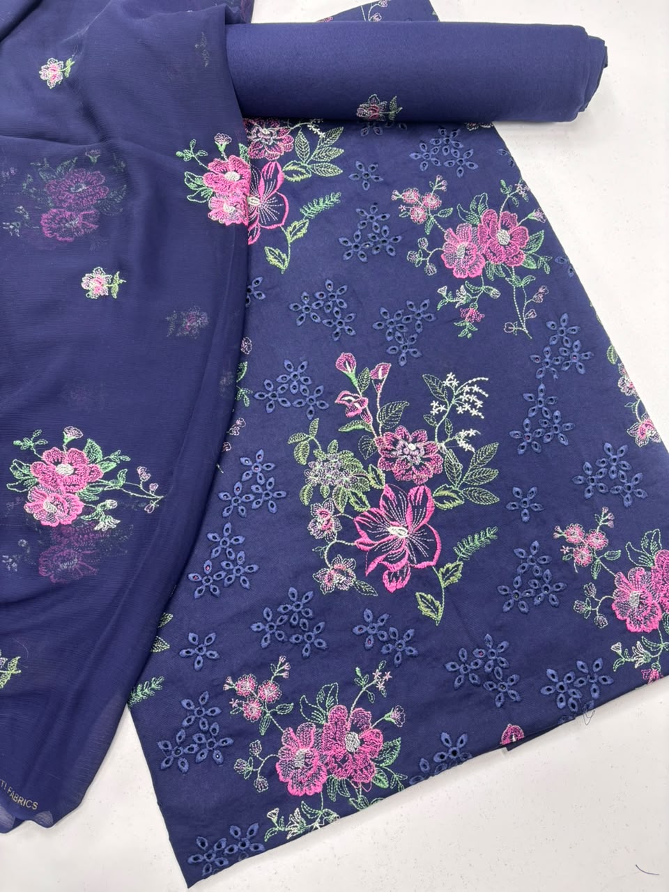 Midnight blue Embroidered chicken Kari 3-Piece Suit