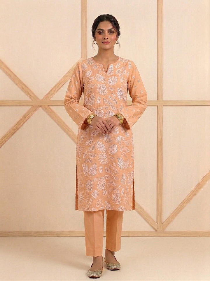 Embroidered 2 Piece Lawn Suit Apricot Peach