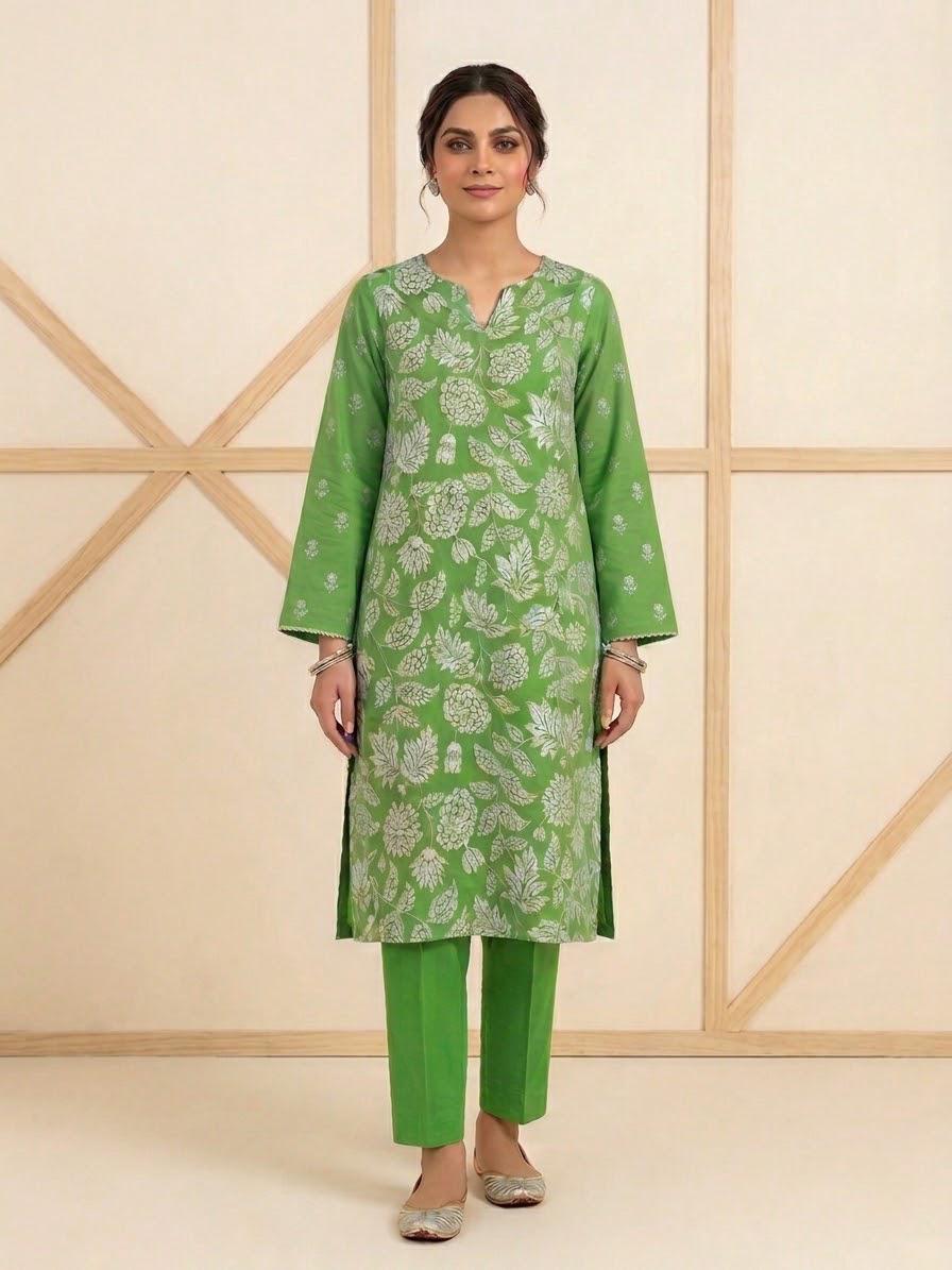 Embroidered 2 Piece Lawn Suit Olive Green