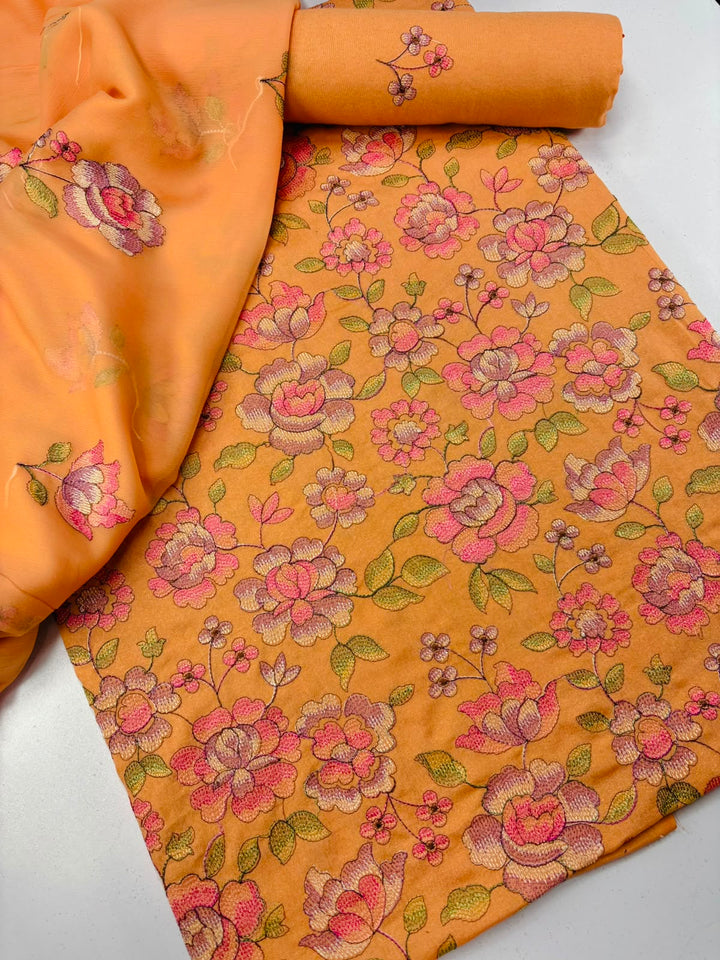 Peach  Floral Embroidered 3-Piece Suit