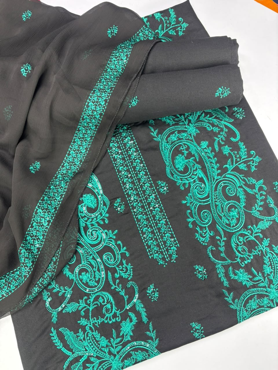 Karandi 3 piece neckline design  Jet black