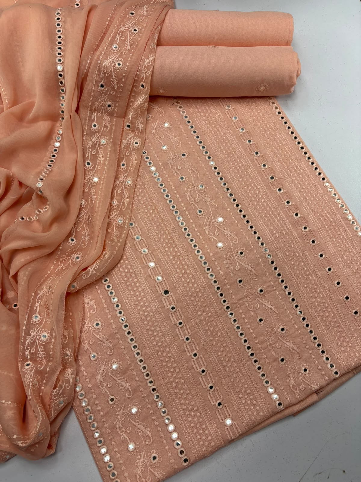 Peach Embroidered 3-Piece Suit