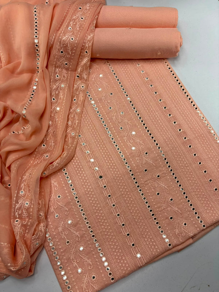 Peach Embroidered 3-Piece Suit