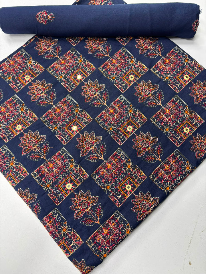 Navy Blue Embroidred  2-Piece Suit