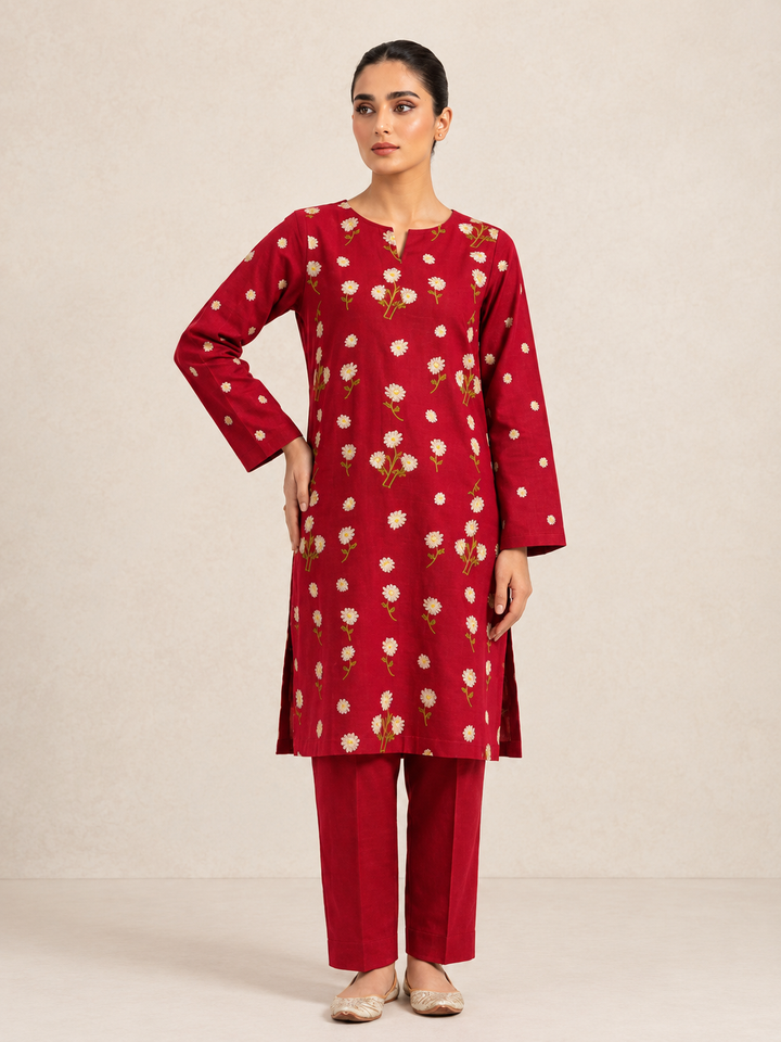 Unstitched bareeze Karandi 2 piece  Shocking pink
