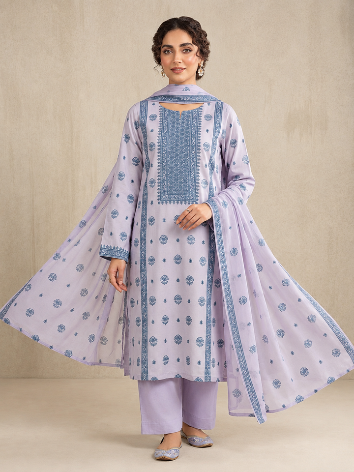 Lilac Embroidered  3-Piece Suit