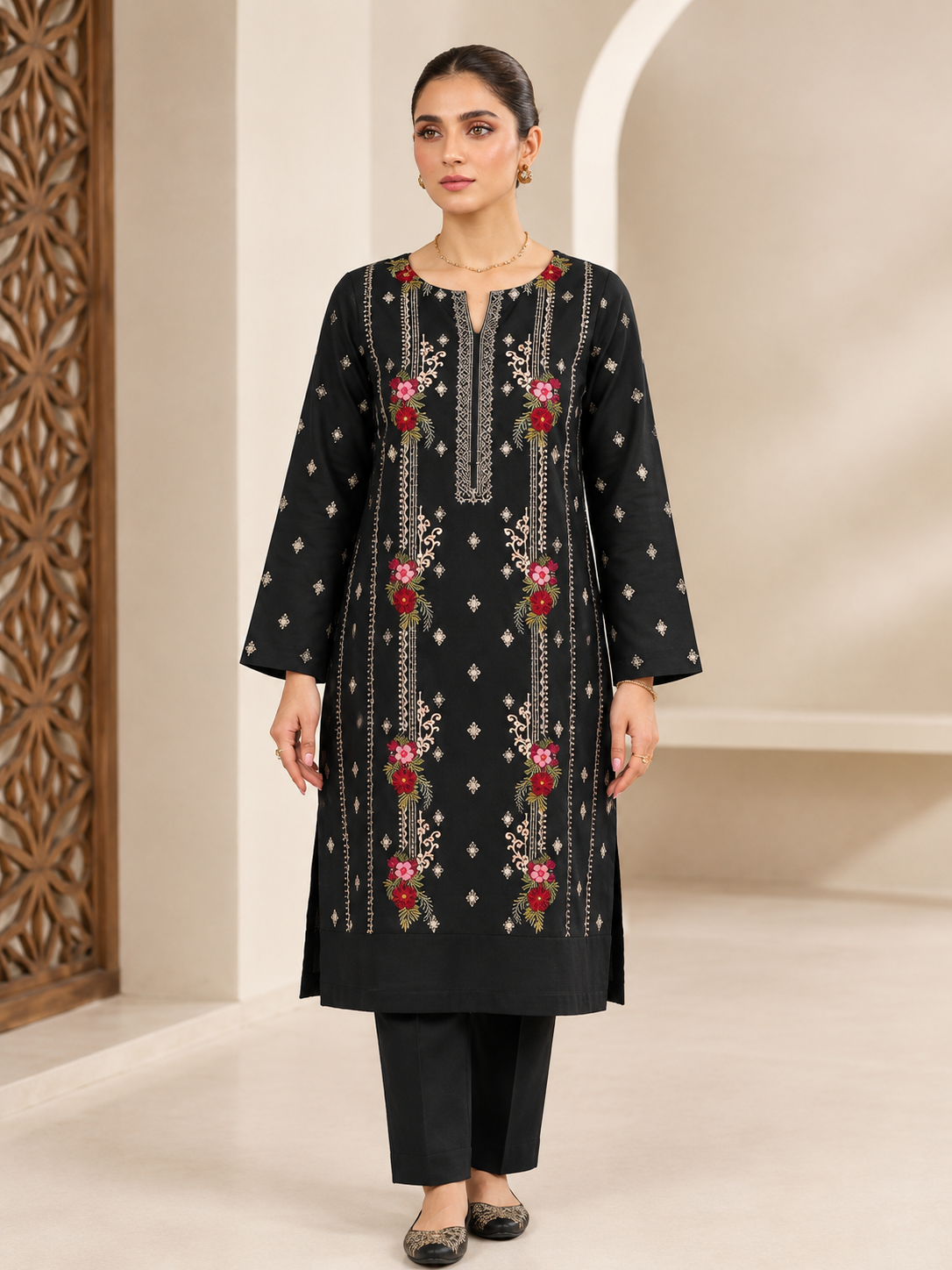 Black Embroidered 2-Piece Suit