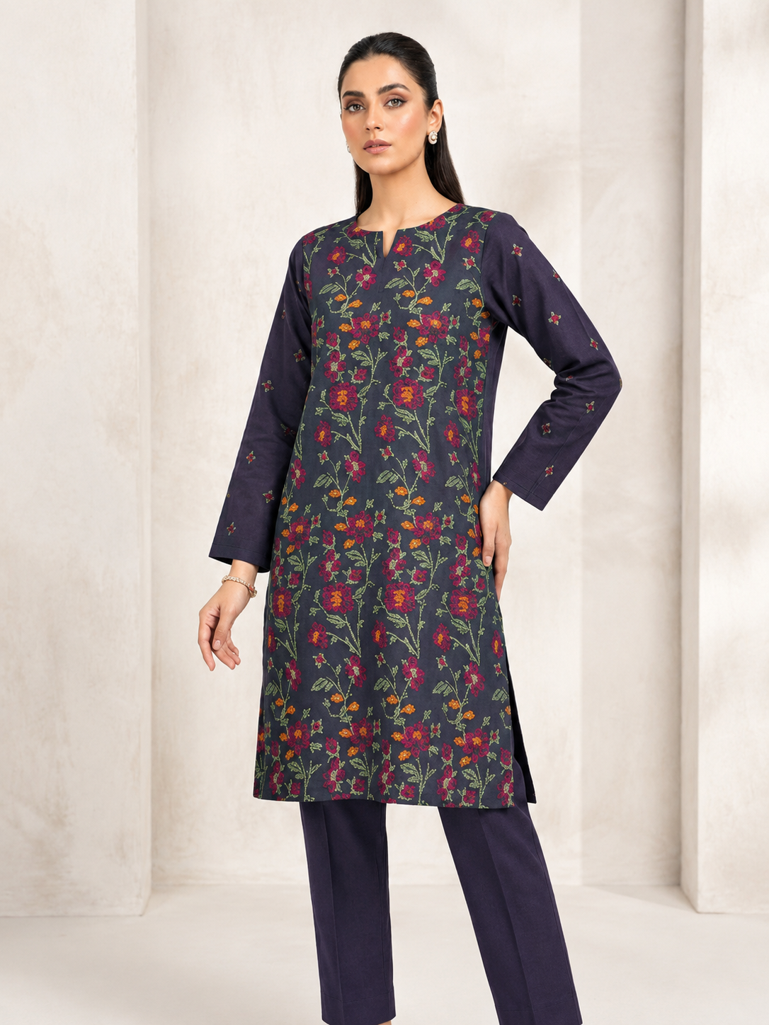 Deep Purple Floral Embroidered 2-Piece Suit
