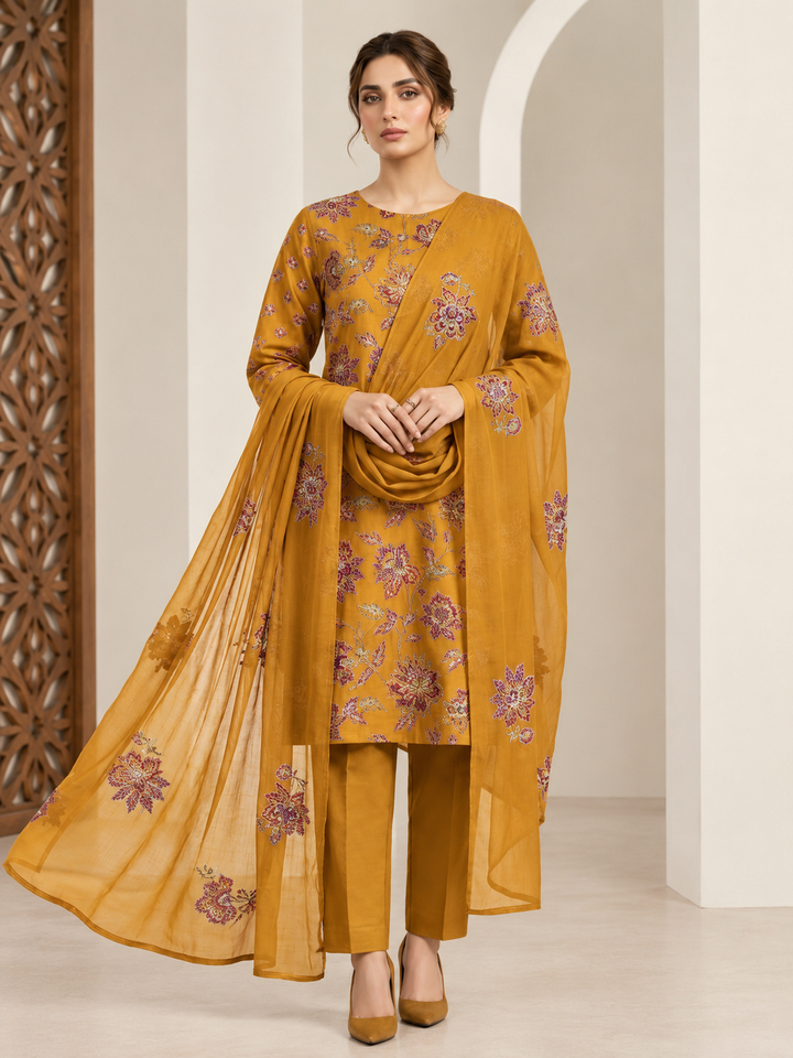 Mustard Embroidered 3-Piece Suit