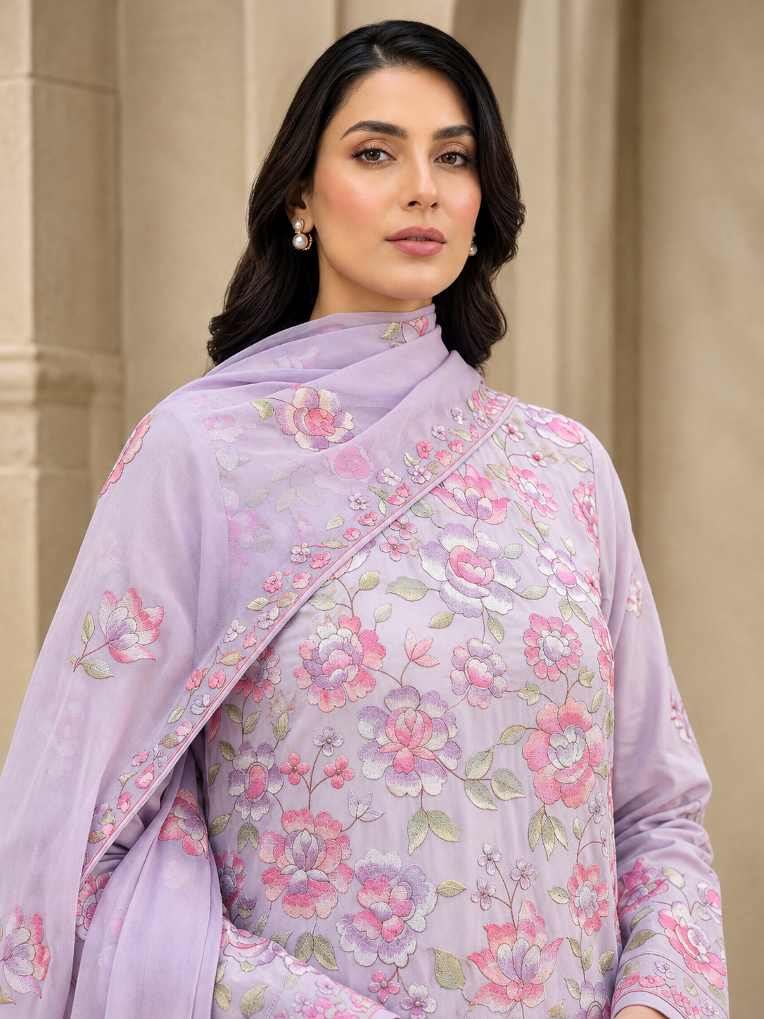 Levender Floral Embroidered 3-Piece Suit