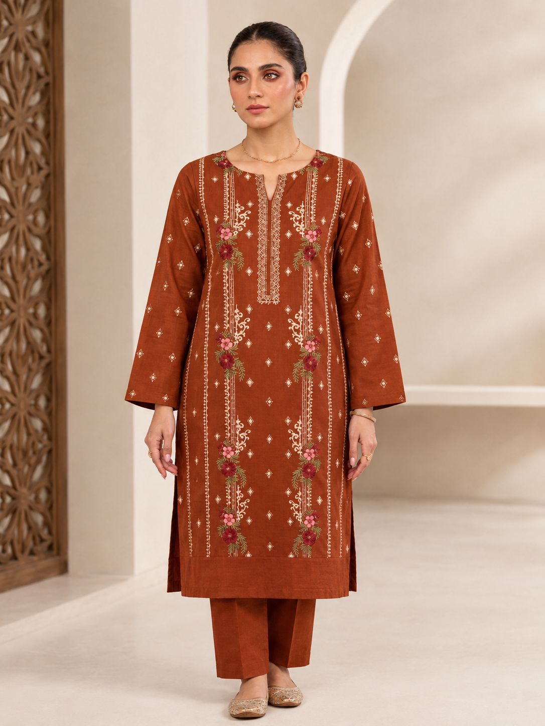 Rust Embroidered 2-Piece Suit