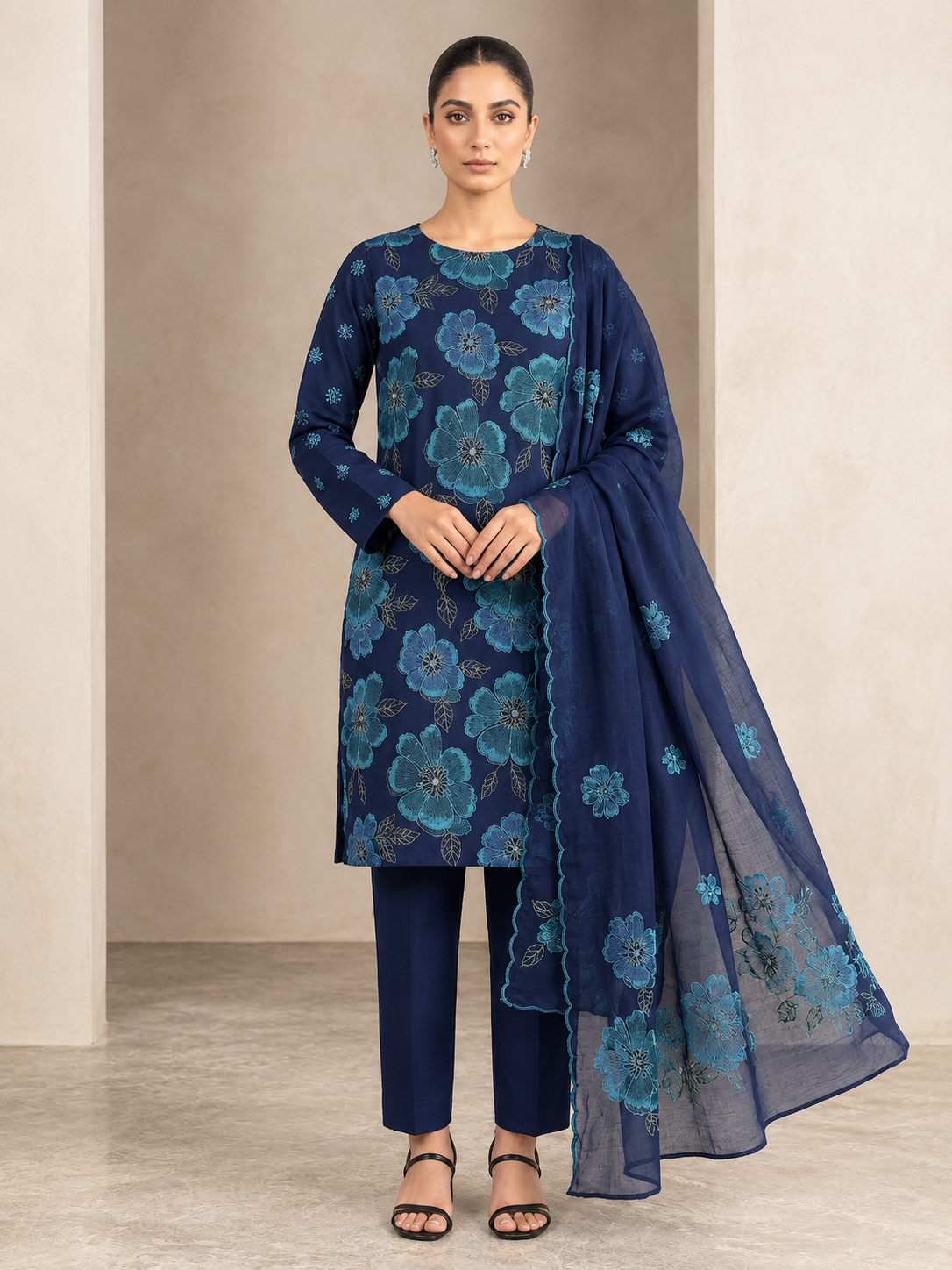 Unstitched Karandi 3 piece  Blue Colour