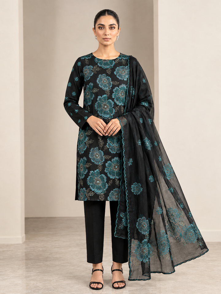 Unstitched Karandi 3 piece  Black