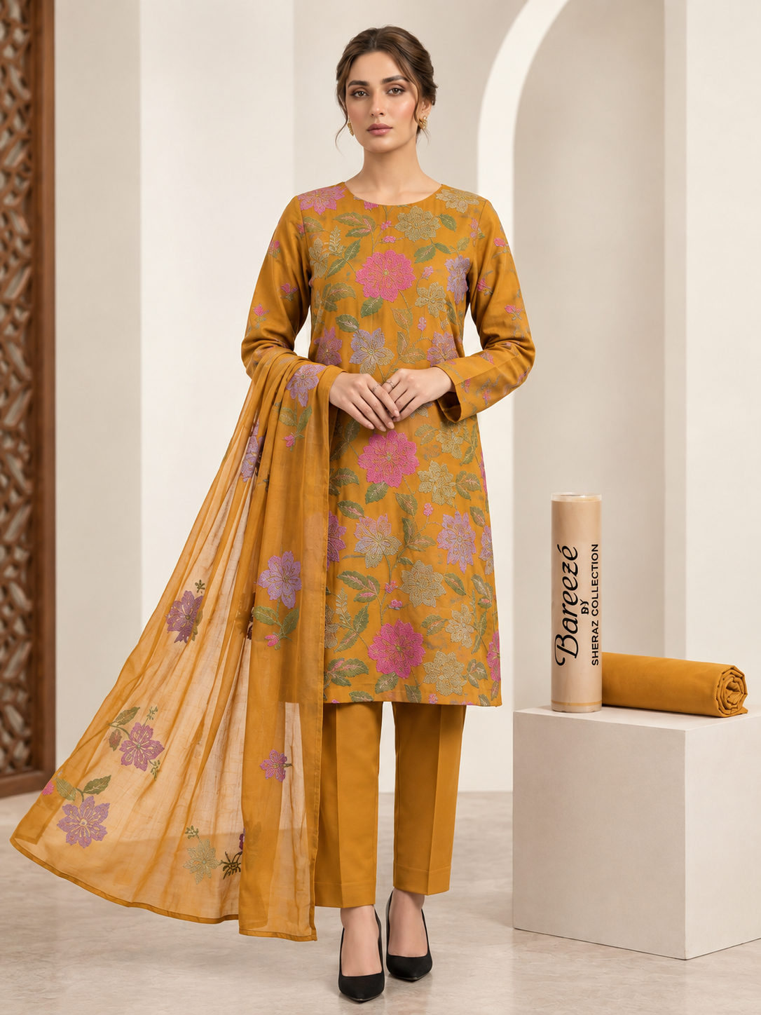 Unstitched Karandi 3 piece  Musturd